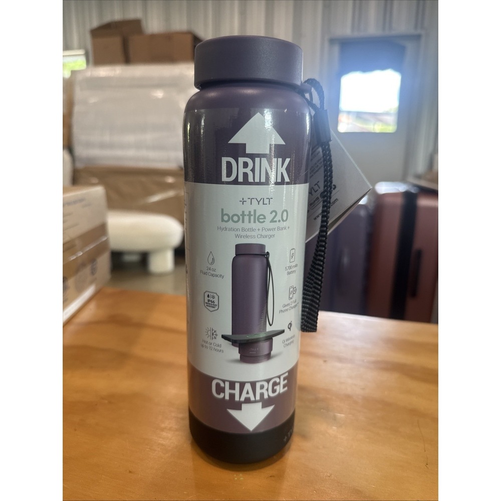 TYLT Power bank stainless steel Bottle 2.0 (24oz)+ Wireless charger ()New Purple